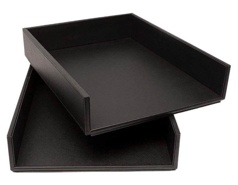 Castle Armory by Castle - Leatherette Two Stackable Paper Trays Desk Organizer - Clutter Organizer for Home, Office, Personal, and Employee Files (Two Paper Trays - Stackable) - Image 3